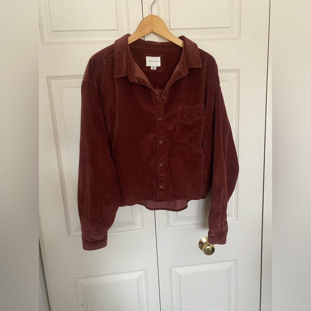 Maroon cropped corduroy overshirt